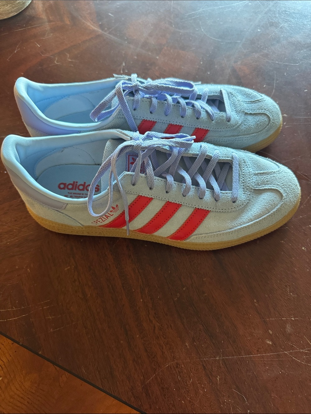 adidas women’s Sneakers - Light Blue Suede with Red Stripes